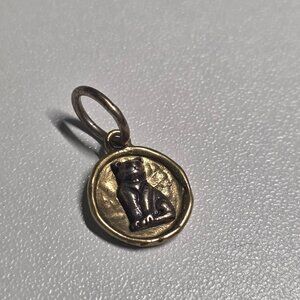 Retired Cat Waxing Poetic Brass & Sterling Silver Charm